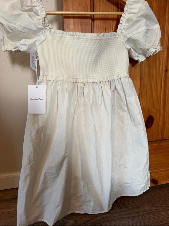 Sunday Best Dresses & Skirts - NWT Sunday Best Aritzia Hadley Mini Dress Light Birch smocked puff sleeve Small